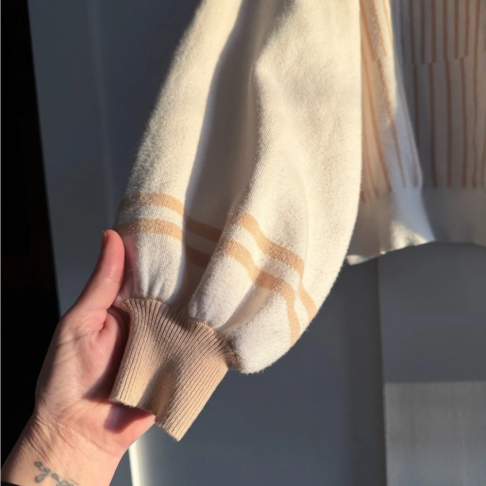 Philosophy Cream and Pale Pink Striped Crewneck Sweater - Picture 2 of 5